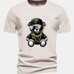 Regular Fit Hip Hop Bear Print Cotton T-Shirt