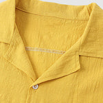 Men's solid color cotton-linen casual vacation short-sleeved shirt and shorts set