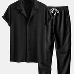 Muscle Fit Diamond Texture Cuban Shirt & Straight Leg Linen Pants