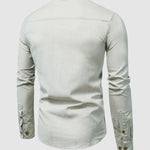 Men's Solid Color Cotton Linen Stand Collar Shirt