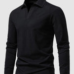 Men's Retro Solid Color V-Neck Lapel POLO Long Sleeve T-Shirt