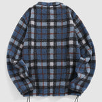 Men's vintage Polar Fleece plaid stand collar zipper sweatshirt jacket