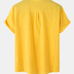Men's Cotton Linen Textured Half Placket Short Sleeve Shirt