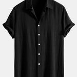 Linen Rayon Blend Button Up Shirt & Crinkled Textured Drawstring Shorts