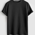 Geometric jacquard round neck T-shirt + shorts 2-piece set