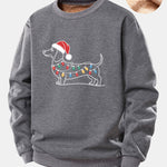 Christmas Light Dog Print Teddy Fleece Lined Sweatshirt