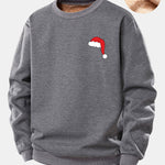 Christmas Hat Print Teddy Fleece Lined Sweatshirt
