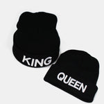 Unisex Queen And King Embroidery Knitted Hat Set