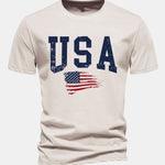 Regular Fit USA Flag Print Cotton T-Shirt