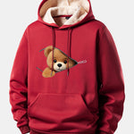 Zipper Bear Print Teddy Lined Hoodie