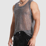 Men's hollow sexy sequined woven mesh sleeveless vest