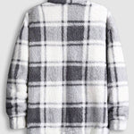 Men's Classic Plaid  Fluffy Faux Fur Single Pocket Button Lapel Jacket