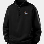 Relax Fit Dachshund Wearing Striped Sweater Print Quarter Zip Sweatshirt