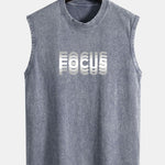 Focus Print Washed Distressed Tank Top
