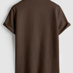 Geometric jacquard round neck short sleeved T-shirt-COFFEE
