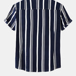 Men's Cotton Linen Stripe Short Sleeve Shirt