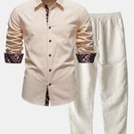 Contrast Paisley Print Linen Look Shirt & Straight Leg Linen Pants