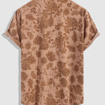 Men's Corduroy Botanical Print Casual Short Sleeve Shirt