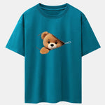 Zipper Bear Print Drop Shoulder Oversize T-Shirt