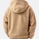 Contrast Plaid Teddy Zip-Up Hoodie
