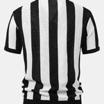 Striped Eyelet Knit Zip Up Polo Shirt
