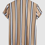 Men's Striped Print Button Casual Short Sleeve Shirt