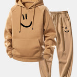 Smiley Face Print Drawstring Hoodie & Smiley Face Print Jogger Pants