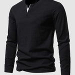 Men's Solid Color Henley V-Neck Long Sleeve Casual T-Shirt