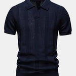 Stripe Hollow Knit V Neck Polo Shirt