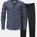 Long Sleeve Plaid Button Up Shirt & Slim Fit Tapered Trousers