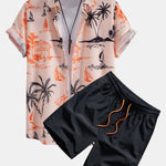 Island Print Button Up Shirt & Drawstring Swim Shorts