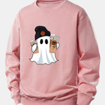 Halloween Ghost Coffee Print Relax Fit Sweatshirt