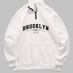 Men's "BROOKLYN" letter print quarter-zip stand collar sweatshirt