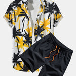 Palm Tree Print Button Up Shirt & Swim Shorts