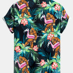 Tropical Flamingo Bigfoot Print Button Up Shirt
