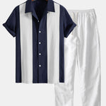 Linen Look Patchwork Bowling Shirt & Straight Leg Linen Pants