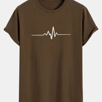 Heartbeat Flatline Print Cotton Arc Hem T-Shirt