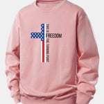Freedom American Flag Cross Print Relax Fit Sweatshirt