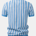 Stripe Johnny Collar Open Knit Polo & Straight Leg Linen Pants