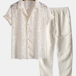 Jacquard Texture Cuban Shirt & Straight Leg Linen Pants