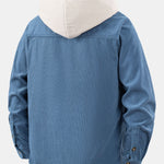 Long Sleeved Contrast Corduroy Hooded Shirt