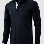 Men's lapel half-button waffle long-sleeved Polo