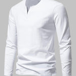 Men's Solid Color Henley V-Neck Long Sleeve Casual T-Shirt