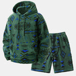 Relax Fit Tribal Geometry Teddy Hoodie & Shorts