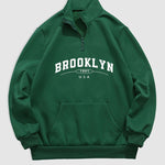 Men's "BROOKLYN" letter print quarter-zip stand collar sweatshirt