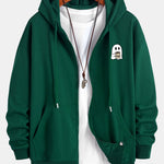 Ghost Drinking Coffee Print Relax Fit Zip Hoodie
