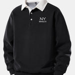 NY Brooklyn Print Contrast Polo Collar Sweatshirt