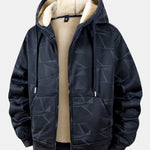 Teddy Lined Geometric Print Zipper Hoodie