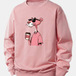 Pink Panther Drinking Coffee Print Relax Fit Sweatshirt