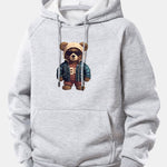 Bear In Leather Jacket Print Drawstring Hoodie